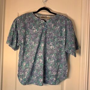 Vintage 90s Floral Shoulder Pad Tee – Fashion at Large Button Neck Top Size 42